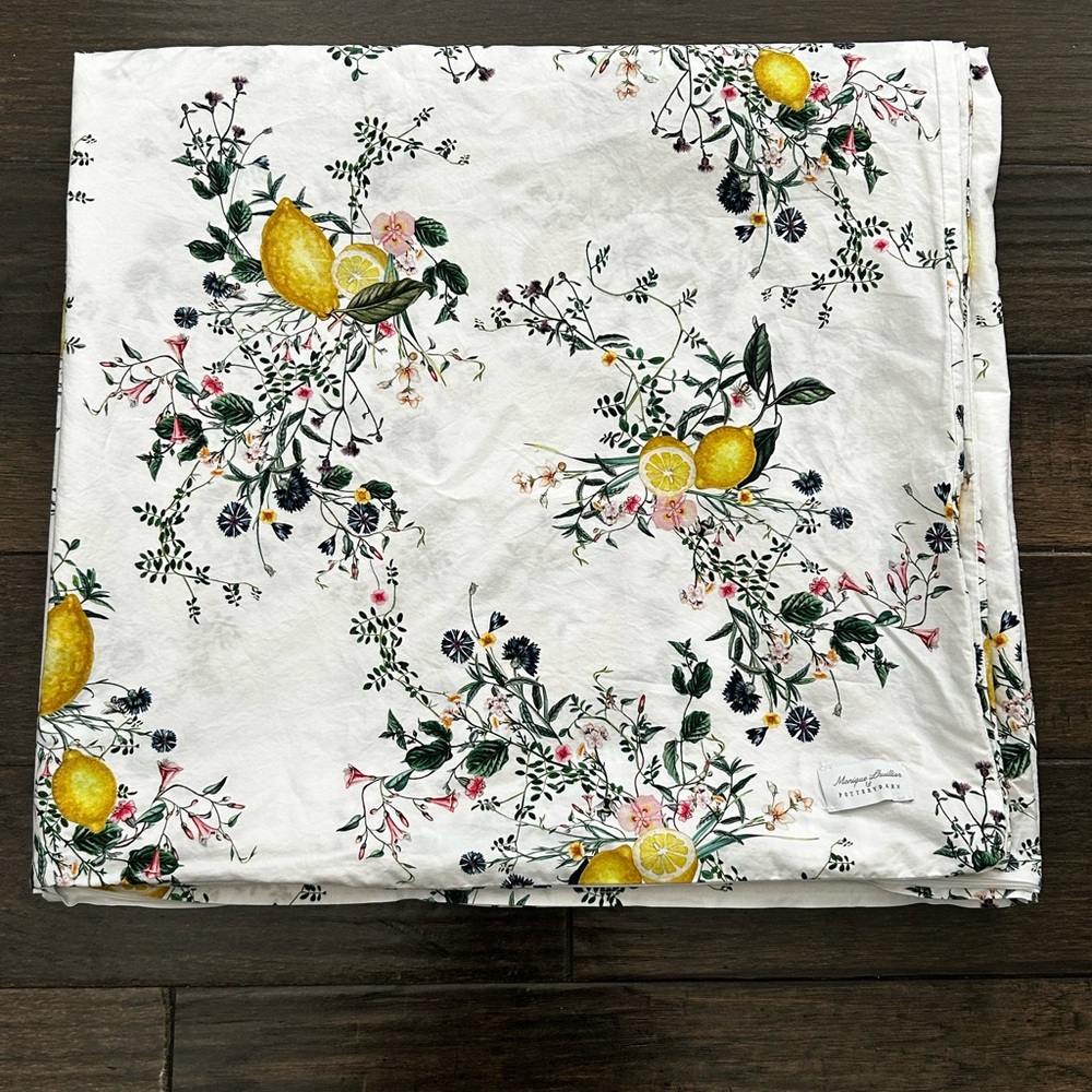 Pottery Barn Floral Positano Duvet Full Queen Size Lemon White Yellow Cotton